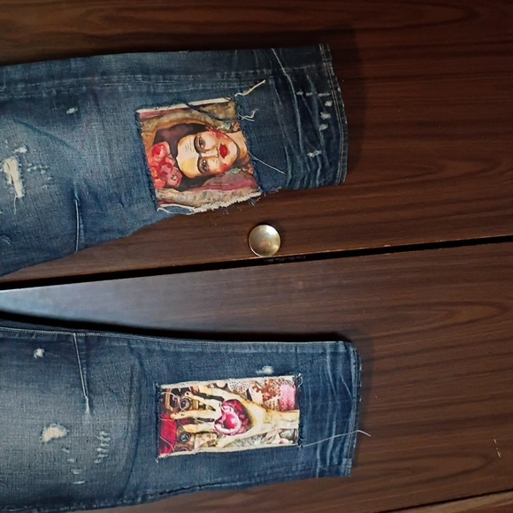Women's Jeans Dark Blue Boyfriend Upcycled Patchwork, GSTAR. SALE - Picture 6 of 9